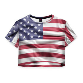 Женская футболка Cropp-top с принтом USA в Тюмени, 100% полиэстер | круглая горловина, длина футболки до линии талии, рукава с отворотами | usa | абстракция | америка | американский | герб | звезды | краска | символика сша | страны | сша | флаг | штаты