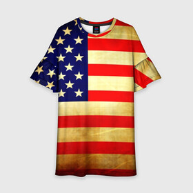 Детское платье 3D с принтом USA в Тюмени, 100% полиэстер | прямой силуэт, чуть расширенный к низу. Круглая горловина, на рукавах — воланы | Тематика изображения на принте: usa | абстракция | америка | американский | герб | звезды | краска | символика сша | страны | сша | флаг | штаты