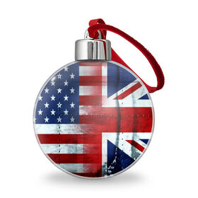 Ёлочный шар с принтом Англия&Америка в Тюмени, Пластик | Диаметр: 77 мм | usa | абстракция | америка | американский | герб | звезды | краска | символика сша | страны | сша | флаг | штаты