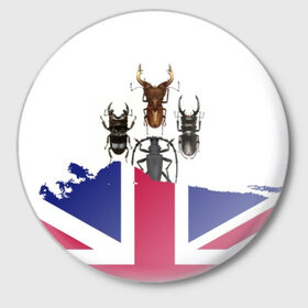 Значок с принтом Жуки в Тюмени,  металл | круглая форма, металлическая застежка в виде булавки | Тематика изображения на принте: england | flag | the beatles | англия | жуки | флаг