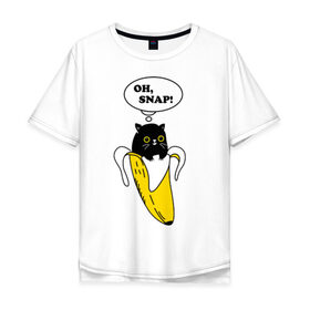 Мужская футболка хлопок Oversize с принтом Oh, snap! в Тюмени, 100% хлопок | свободный крой, круглый ворот, “спинка” длиннее передней части | Тематика изображения на принте: banana | cat | kitten | банан | кот | котенок | кошка