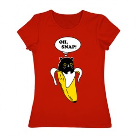 Женская футболка хлопок с принтом Oh, snap! в Тюмени, 100% хлопок | прямой крой, круглый вырез горловины, длина до линии бедер, слегка спущенное плечо | Тематика изображения на принте: banana | cat | kitten | банан | кот | котенок | кошка