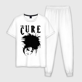 Мужская пижама хлопок с принтом The Cure в Тюмени, 100% хлопок | брюки и футболка прямого кроя, без карманов, на брюках мягкая резинка на поясе и по низу штанин
 | cure | robert james smith | the cure | готик рок | группы | музыка | постпанк | роберт смит | рок