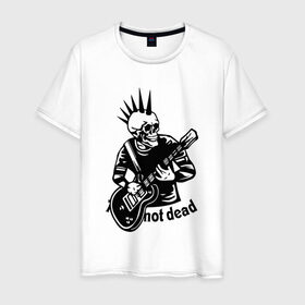 Мужская футболка хлопок с принтом Punk`s not dead в Тюмени, 100% хлопок | прямой крой, круглый вырез горловины, длина до линии бедер, слегка спущенное плечо. | guitar | motto | music | punk | rock | skull | гитара | девиз | музыка | панк | рок | череп