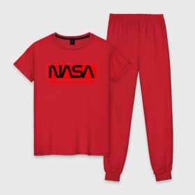 Женская пижама хлопок с принтом NASA (НА СПИНЕ) в Тюмени, 100% хлопок | брюки и футболка прямого кроя, без карманов, на брюках мягкая резинка на поясе и по низу штанин | flag | galaxy | nasa | space | space company | star | usa | астрономия | галактика | звезды | космическая компания | космос | наса | сша | флаг