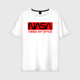 Женская футболка хлопок Oversize с принтом NASA (НА СПИНЕ) в Тюмени, 100% хлопок | свободный крой, круглый ворот, спущенный рукав, длина до линии бедер
 | flag | galaxy | nasa | space | space company | star | usa | астрономия | галактика | звезды | космическая компания | космос | наса | сша | флаг