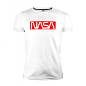 Мужская футболка премиум с принтом NASA в Тюмени, 92% хлопок, 8% лайкра | приталенный силуэт, круглый вырез ворота, длина до линии бедра, короткий рукав | galaxy | nasa | space | space company | star | астрономия | галактика | звезды | космическая компания | космос | наса