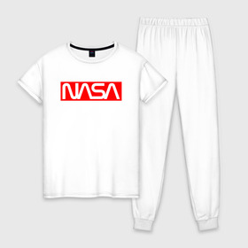 Женская пижама хлопок с принтом NASA в Тюмени, 100% хлопок | брюки и футболка прямого кроя, без карманов, на брюках мягкая резинка на поясе и по низу штанин | galaxy | nasa | space | space company | star | астрономия | галактика | звезды | космическая компания | космос | наса