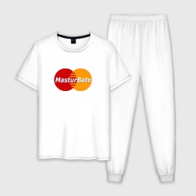 Мужская пижама хлопок с принтом MasturBate в Тюмени, 100% хлопок | брюки и футболка прямого кроя, без карманов, на брюках мягкая резинка на поясе и по низу штанин
 | Тематика изображения на принте: mastercard | принт | принт на футболке | футболка с принтом