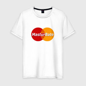 Мужская футболка хлопок с принтом MasturBate в Тюмени, 100% хлопок | прямой крой, круглый вырез горловины, длина до линии бедер, слегка спущенное плечо. | Тематика изображения на принте: mastercard | принт | принт на футболке | футболка с принтом