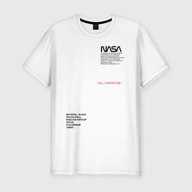 Мужская футболка премиум с принтом NASA в Тюмени, 92% хлопок, 8% лайкра | приталенный силуэт, круглый вырез ворота, длина до линии бедра, короткий рукав | galaxy | nasa | space | space company | star | астрономия | галактика | звезды | космическая компания | космос | наса