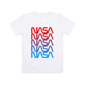 Детская футболка хлопок с принтом NASA в Тюмени, 100% хлопок | круглый вырез горловины, полуприлегающий силуэт, длина до линии бедер | Тематика изображения на принте: galaxy | nasa | space | space company | star | астрономия | галактика | звезды | космическая компания | космос | наса