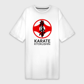 Платье-футболка хлопок с принтом Karate Kyokushin в Тюмени,  |  | box | boxing | bruce lee | champion | dragon | fight | fighter | judo | muay thai | team | tiger | ufc | али | боевые | боец | бой | бокс | боксер | борьба | брюс ли | воин | дзюдо | дракон | единоборства | искусство | карате | контакт | кулак | лев