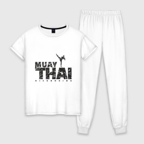 Женская пижама хлопок с принтом Муай Тай в Тюмени, 100% хлопок | брюки и футболка прямого кроя, без карманов, на брюках мягкая резинка на поясе и по низу штанин | box | boxing | bruce lee | champion | dragon | fight | fighter | judo | muay thai | team | tiger | ufc | али | бое | боевые | бой | бокс | боксер | борьба | брюс ли | воин | дзюдо | дракон | единоборства | искусство | карате | контакт | кулак | лев