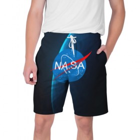Мужские шорты 3D с принтом NASA в Тюмени,  полиэстер 100% | прямой крой, два кармана без застежек по бокам. Мягкая трикотажная резинка на поясе, внутри которой широкие завязки. Длина чуть выше колен | 