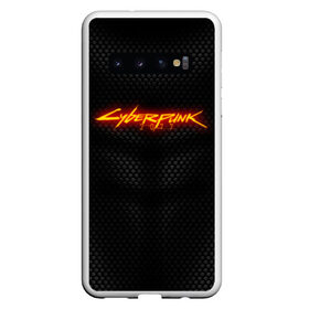 Чехол для Samsung Galaxy S10 с принтом CYBERPUNK 2077 (НА СПИНЕ) в Тюмени, Силикон | Область печати: задняя сторона чехла, без боковых панелей | Тематика изображения на принте: 2019 | cd project red | cyberpunk 2077 | fire | future | hack | night city | samurai | sci fi | андроиды | безумие | будущее | киберпанк 2077 | логотип | огонь | роботы | самураи | фантастика | цифры