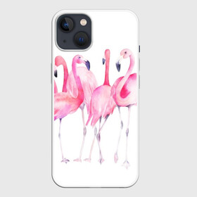 Чехол для iPhone 13 с принтом Фламинго в Тюмени,  |  | art | birds | flamingo | flock | illustration | pink | summer | watercolor | акварель | иллюстрация | искусство | лето | птицы | розовый | стая | фламинго