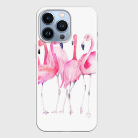 Чехол для iPhone 13 Pro с принтом Фламинго в Тюмени,  |  | art | birds | flamingo | flock | illustration | pink | summer | watercolor | акварель | иллюстрация | искусство | лето | птицы | розовый | стая | фламинго