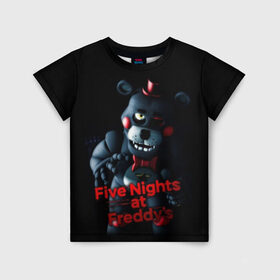 Детская футболка 3D с принтом Five Nights At Freddys в Тюмени, 100% гипоаллергенный полиэфир | прямой крой, круглый вырез горловины, длина до линии бедер, чуть спущенное плечо, ткань немного тянется | five nights at freddys | foxy | аниматроники | игра | компьютерная игра | робот | фокси | фредди | фреди | чика