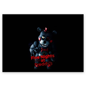 Поздравительная открытка с принтом Five Nights At Freddys в Тюмени, 100% бумага | плотность бумаги 280 г/м2, матовая, на обратной стороне линовка и место для марки
 | five nights at freddys | foxy | аниматроники | игра | компьютерная игра | робот | фокси | фредди | фреди | чика