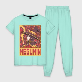 Женская пижама хлопок с принтом Megumin в Тюмени, 100% хлопок | брюки и футболка прямого кроя, без карманов, на брюках мягкая резинка на поясе и по низу штанин | anime | konosuba | manga | megumin | аниме | коносуба | манга | мэгумин