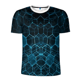 Мужская футболка 3D спортивная с принтом НЕОНОВАЯ БРОНЯ в Тюмени, 100% полиэстер с улучшенными характеристиками | приталенный силуэт, круглая горловина, широкие плечи, сужается к линии бедра | abstraction | cyber | cyberpunk | future | geometry | hexagon | techno | texture | абстракция | броня | геометрия | кибер | краски | неон | неоновый | сетка | соты | стальная броня | текстура | шестигранники