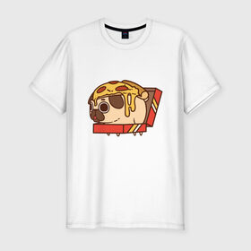 Мужская футболка премиум с принтом Pizza Dog в Тюмени, 92% хлопок, 8% лайкра | приталенный силуэт, круглый вырез ворота, длина до линии бедра, короткий рукав | amimals | cook | dog | doggy | food | pizza | woof | боксер | бульдог | бультерьер | волк | гав | доберман | дог | долматинец | друг | еда | животные | йорк | кок | мопс | овчарка | пёс | песик | питомец | пицца | повар | пудель