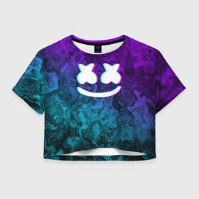 Женская футболка Cropp-top с принтом MARSHMELLO в Тюмени, 100% полиэстер | круглая горловина, длина футболки до линии талии, рукава с отворотами | dj | marshmello | neon | usa | америка | клубная музыка | маршмелло | музыка | музыкант | неон