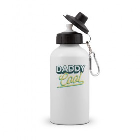 Бутылка спортивная с принтом Daddy Cool в Тюмени, металл | емкость — 500 мл, в комплекте две пластиковые крышки и карабин для крепления | dad | день отца | отец | отцу | папа | папе | ретро