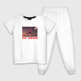 Детская пижама хлопок с принтом MICHAEL JORDAN в Тюмени, 100% хлопок |  брюки и футболка прямого кроя, без карманов, на брюках мягкая резинка на поясе и по низу штанин
 | Тематика изображения на принте: 23 | bulls | chicago bulls | jordan | logo | michael jordan | nba | paris saint germain | psg | red | sport | быки | джордан | лого | майкл джордан | псг | спорт | чигаго буллс
