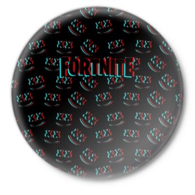 Значок с принтом FORTNITE x MARSHMELLO в Тюмени,  металл | круглая форма, металлическая застежка в виде булавки | dj | fortnite | glitch | marshmello | usa | америка | глитч | клубная музыка | маршмелло | музыка | музыкант | фортнайт
