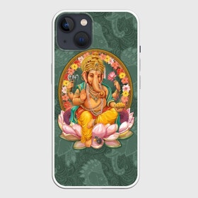 Чехол для iPhone 13 с принтом Ганеша в Тюмени,  |  | ax | beads | character | elephant | god | gold | hands | head | holiday | jewels | lilies | lord | mouse | ornament | pattern | благополучие | бог | божество | бусы | владыка | ганеша | голова | драгоценности | золото | индуизм | лилии | много | мудрость 