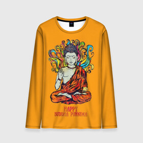 Мужской лонгслив 3D с принтом Happy Buddha Purnima в Тюмени, 100% полиэстер | длинные рукава, круглый вырез горловины, полуприлегающий силуэт | Тематика изображения на принте: buddha | golden | happy | indian | kesa | lotus | monk | orange | ornament | pattern | pose | religion | shakyamuni | spiritual | te | будда | буддизм | духовный | золотой | индийский | кашая | кэса | лотос | оранжевый | орнамент | основатель | по