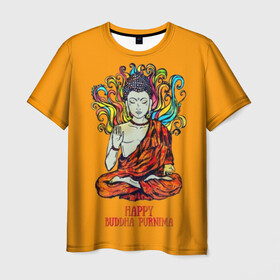 Мужская футболка 3D с принтом Happy Buddha Purnima в Тюмени, 100% полиэфир | прямой крой, круглый вырез горловины, длина до линии бедер | buddha | golden | happy | indian | kesa | lotus | monk | orange | ornament | pattern | pose | religion | shakyamuni | spiritual | te | будда | буддизм | духовный | золотой | индийский | кашая | кэса | лотос | оранжевый | орнамент | основатель | по