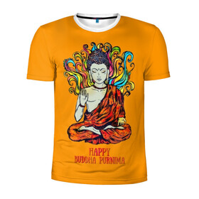 Мужская футболка 3D спортивная с принтом Happy Buddha Purnima в Тюмени, 100% полиэстер с улучшенными характеристиками | приталенный силуэт, круглая горловина, широкие плечи, сужается к линии бедра | Тематика изображения на принте: buddha | golden | happy | indian | kesa | lotus | monk | orange | ornament | pattern | pose | religion | shakyamuni | spiritual | te | будда | буддизм | духовный | золотой | индийский | кашая | кэса | лотос | оранжевый | орнамент | основатель | по