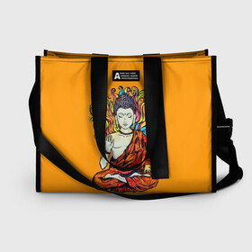 Сумка-шоппер 3D с принтом Happy Buddha Purnima в Тюмени, 100% полиэстер | застегивается на металлическую кнопку; внутренний карман застегивается на молнию. Стенки укреплены специальным мягким материалом, чтобы защитить содержимое от несильных ударов
 | Тематика изображения на принте: buddha | golden | happy | indian | kesa | lotus | monk | orange | ornament | pattern | pose | religion | shakyamuni | spiritual | te | будда | буддизм | духовный | золотой | индийский | кашая | кэса | лотос | оранжевый | орнамент | основатель | по
