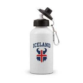 Бутылка спортивная с принтом Исландия в Тюмени, металл | емкость — 500 мл, в комплекте две пластиковые крышки и карабин для крепления | iceland | iseland | исландия | сборная | сборная исландии | сборная исландии по футболу | сборные | форма | футбол | чемпионат мира по футболу
