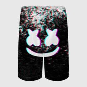 Детские спортивные шорты 3D с принтом MARSHMELLO GLITCH МАРШМЕЛЛО НЕОН в Тюмени,  100% полиэстер
 | пояс оформлен широкой мягкой резинкой, ткань тянется
 | dj | glitch | marshmello | usa | америка | глитч | клубная музыка | маршмелло | музыка | музыкант