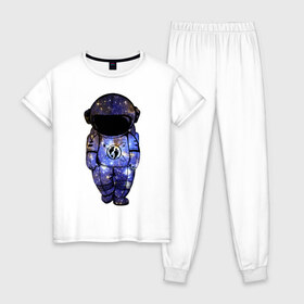 Женская пижама хлопок с принтом космос в Тюмени, 100% хлопок | брюки и футболка прямого кроя, без карманов, на брюках мягкая резинка на поясе и по низу штанин | астрономия | вселенная | галактика | графика | звезды | инопланетяне | космос | нло