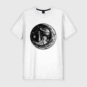 Мужская футболка премиум с принтом космос в Тюмени, 92% хлопок, 8% лайкра | приталенный силуэт, круглый вырез ворота, длина до линии бедра, короткий рукав | астрономия | вселенная | галактика | графика | звезды | инопланетяне | космос | луна | нло