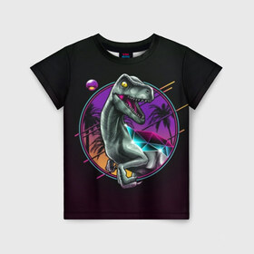 Детская футболка 3D с принтом неон в Тюмени, 100% гипоаллергенный полиэфир | прямой крой, круглый вырез горловины, длина до линии бедер, чуть спущенное плечо, ткань немного тянется | арт | графика | динозавр | диско | неон | рисунок
