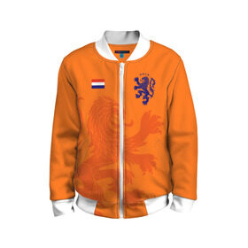 Детский бомбер 3D с принтом Сборная Голландии в Тюмени, 100% полиэстер | застегивается на молнию, по бокам два кармана без застежек, мягкие манжеты, по низу бомбера и на воротнике — эластичная резинка | Тематика изображения на принте: holland | nederland | netherlands | голландия | нидерланды | сборная голландии | сборная голландии по футболу | сборная нидерландов | форма | футбольные сборные | чемпионат