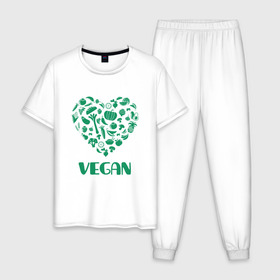 Мужская пижама хлопок с принтом Vegan в Тюмени, 100% хлопок | брюки и футболка прямого кроя, без карманов, на брюках мягкая резинка на поясе и по низу штанин
 | earth | green | greenpaece | nature | sport | vegan | world | yoga | веган | вегетарианец | гринпис | дерево | еда | животные | жизнь | здоровье | зеленый | йога | лес | любовь | мир | овощи | пища | планета | природа | растение