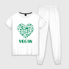 Женская пижама хлопок с принтом Vegan в Тюмени, 100% хлопок | брюки и футболка прямого кроя, без карманов, на брюках мягкая резинка на поясе и по низу штанин | earth | green | greenpaece | nature | sport | vegan | world | yoga | веган | вегетарианец | гринпис | дерево | еда | животные | жизнь | здоровье | зеленый | йога | лес | любовь | мир | овощи | пища | планета | природа | растение