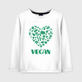 Детский лонгслив хлопок с принтом Vegan в Тюмени, 100% хлопок | круглый вырез горловины, полуприлегающий силуэт, длина до линии бедер | earth | green | greenpaece | nature | sport | vegan | world | yoga | веган | вегетарианец | гринпис | дерево | еда | животные | жизнь | здоровье | зеленый | йога | лес | любовь | мир | овощи | пища | планета | природа | растение