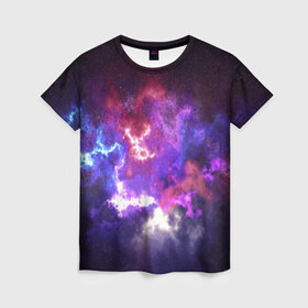 Женская футболка 3D с принтом Космос в Тюмени, 100% полиэфир ( синтетическое хлопкоподобное полотно) | прямой крой, круглый вырез горловины, длина до линии бедер | galaxy | nebula | space | star | абстракция | вселенная | галактика | звезда | звезды | космический | планеты
