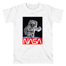 Мужская футболка хлопок с принтом NASA в Тюмени, 100% хлопок | прямой крой, круглый вырез горловины, длина до линии бедер, слегка спущенное плечо. | galaxy | nasa | space | space company | star | астрономия | галактика | звезды | космическая компания | космос | наса