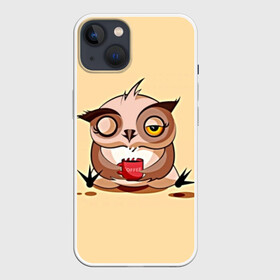 Чехол для iPhone 13 с принтом Сова Кофеман в Тюмени,  |  | coffee | coffee lover | dormouse | gourmet | lover | owl | owls | гурман | кофе | кофеман | любитель | сова | совушка | совы | соня