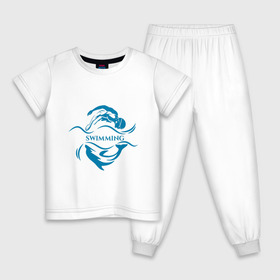 Детская пижама хлопок с принтом Плавание в Тюмени, 100% хлопок |  брюки и футболка прямого кроя, без карманов, на брюках мягкая резинка на поясе и по низу штанин
 | бассейн | вода | волна | дельфин | плавание | пловец