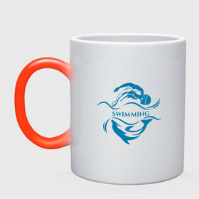 Кружка хамелеон с принтом Плавание в Тюмени, керамика | меняет цвет при нагревании, емкость 330 мл | Тематика изображения на принте: бассейн | вода | волна | дельфин | плавание | пловец